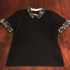 NWT Karl Lagerfeld Short Sleeve Lace Collar Blouse